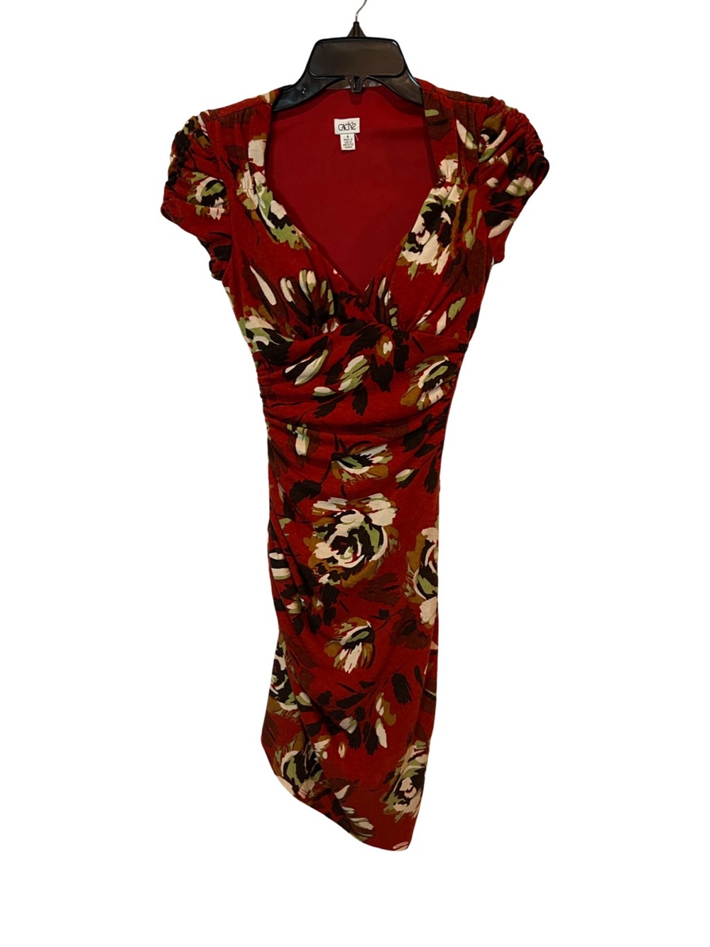 Cache Red Floral Dress with V-Neck